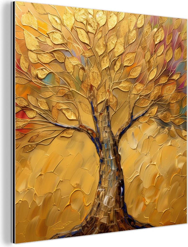 MuchoWow Wanddekoration Metall Metallbild Wandkunst 20x20 cm Gold - Baum - Abstrakt - Modern MuchoWow Aluminium Gemälde - Alu Dibond Bilder