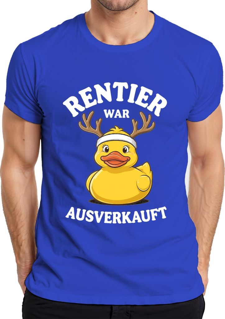 Rentier war t Weihnachten Gummiente Geschenk lustig Herren T-Shirt, Blau, 3XL