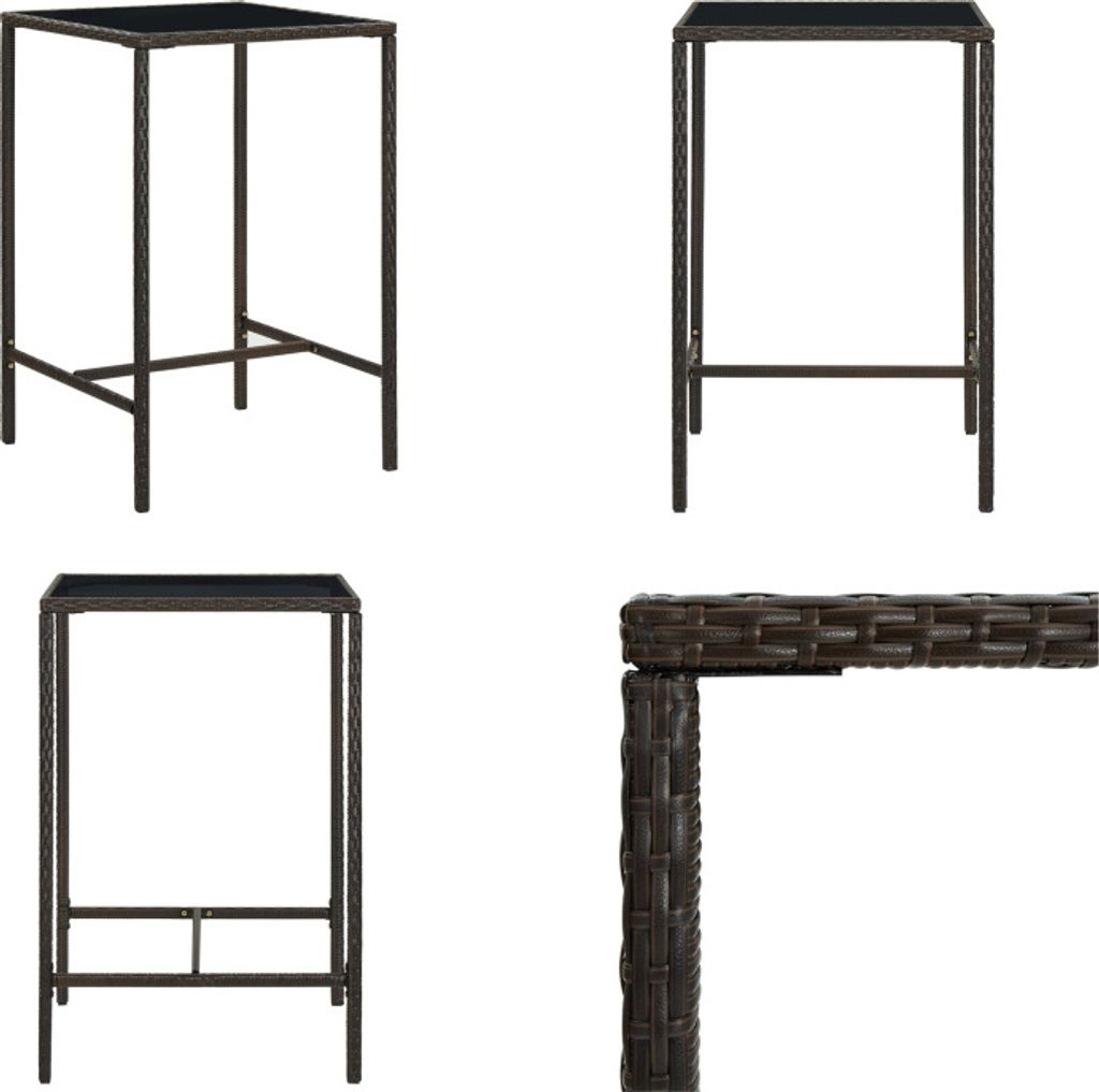 vidaXL Garten Bartisch Braun 70x70x110 cm Poly Rattan und Glas - Bartisch - Bartische - Stehtisch - Stehtische