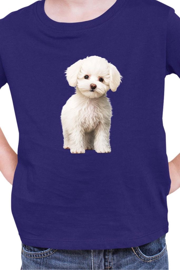 Kinder T-Shirt Dogs Breeds Bichon Frise Dog Breed 006, 7-8 Jahr - 128 / Dunkelblau