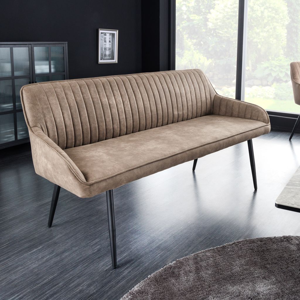 Design Sitzbank TURIN 160cm taupe schwarz Metallbeine mit Produktbild 
