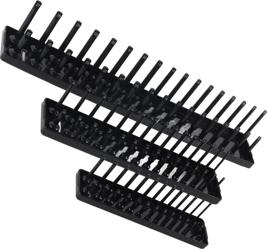 3PCS 1/4in 3/8in 1/2in Steckdosenhalter Organizer Schwarz Multifunktionales Aufbewahrungsset für Werkzeugkästen