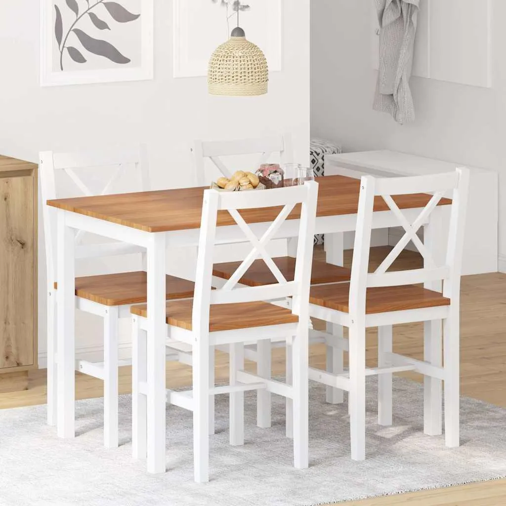 Ensemble de salle à manger 5 pièces vidaXL bois marron et blanc