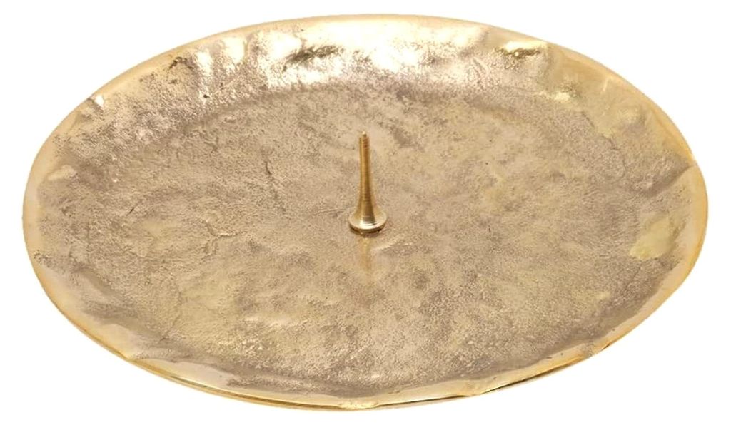 Kerzenteller mit Dorn Ø9 cm aus poliertem Messing, runder Kerzenhalter