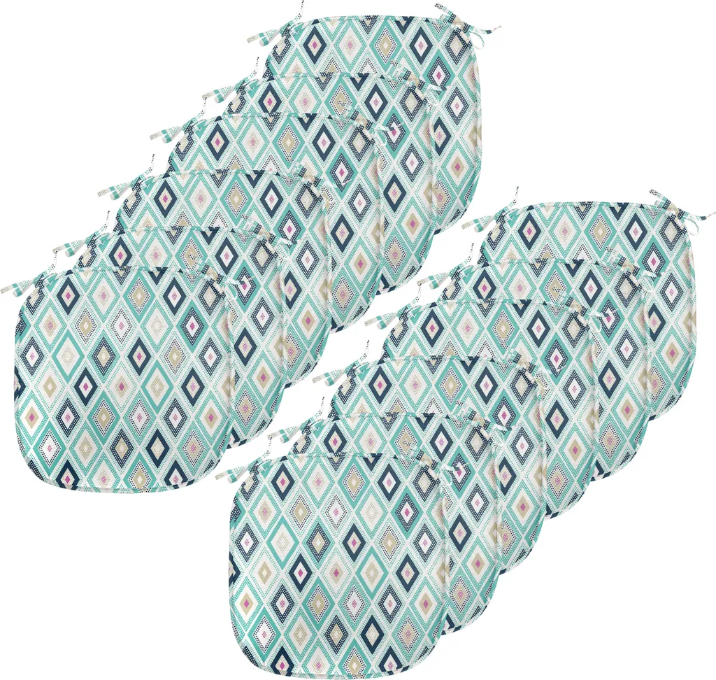 ABAKUHAUS Lot de 12 Galettes de Chaise Turquoise 40x40 cm Dots Rhombus