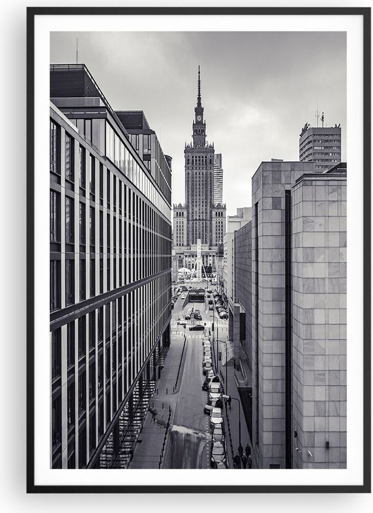 Gerahmtes Poster - Schwarzer Rahmen - Warschau Palast Kultur - 70x100 cm - Wand Bild - Wanddeko - Wandbilder - Kunstposter - Wandposter - Bilderrah...