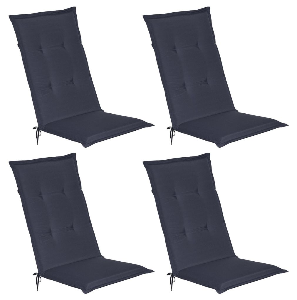 Beautissu 4er Set Gartenstuhlauflage Loft HL Dunkelblau, 120x50x6cm