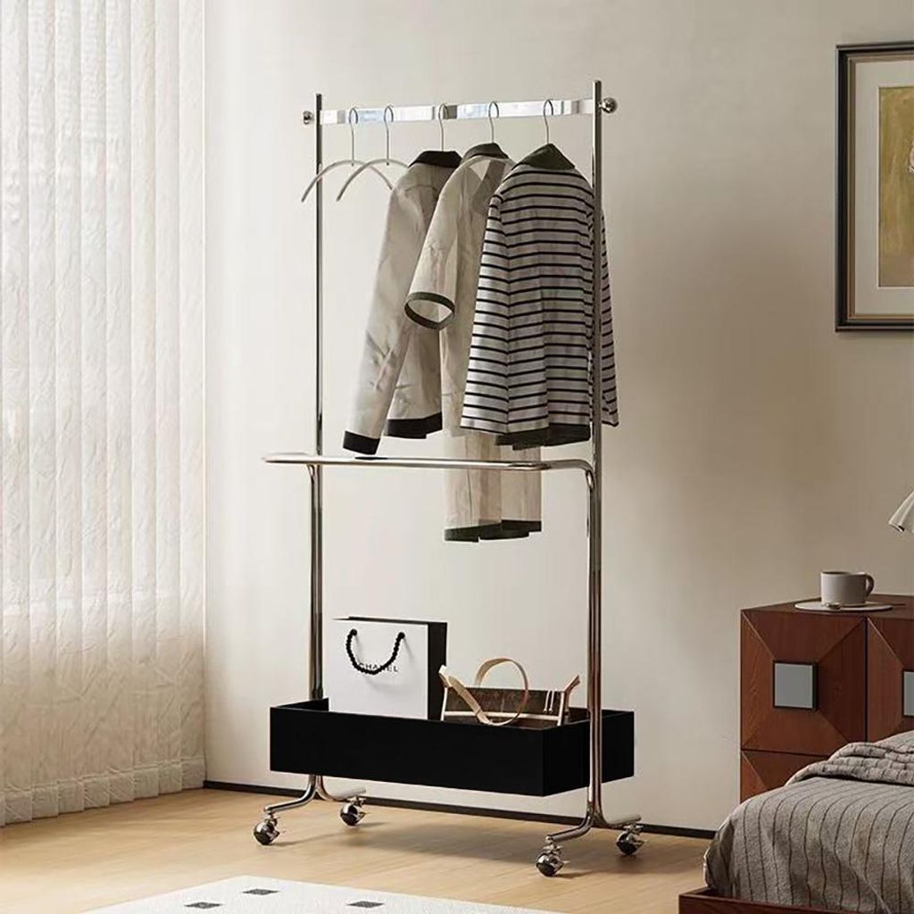 Kleiderständer mit Stauraum Garderobenständer auf Rollen Kleiderständer für Wohnzimmer und Schlafzimmer Schwarz 120×40×176 cm /SHUT40/