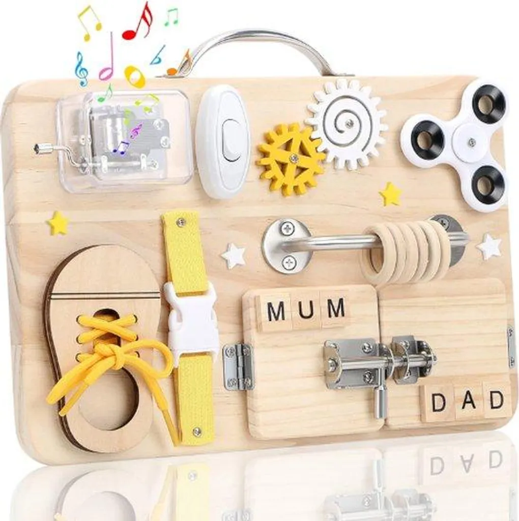 Tableau Montessori interactif en bois - 10 activités d'apprentissage