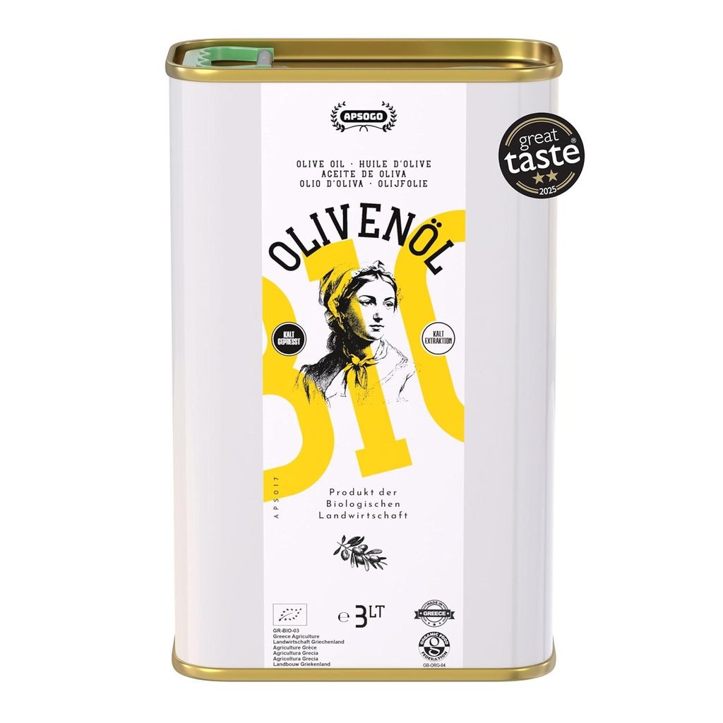 APSOGO Olivenöl Nativ Extra 3L – Kaltextrahiertes Olivenöl aus Kreta, Griechenland – reich an Polyphenolen