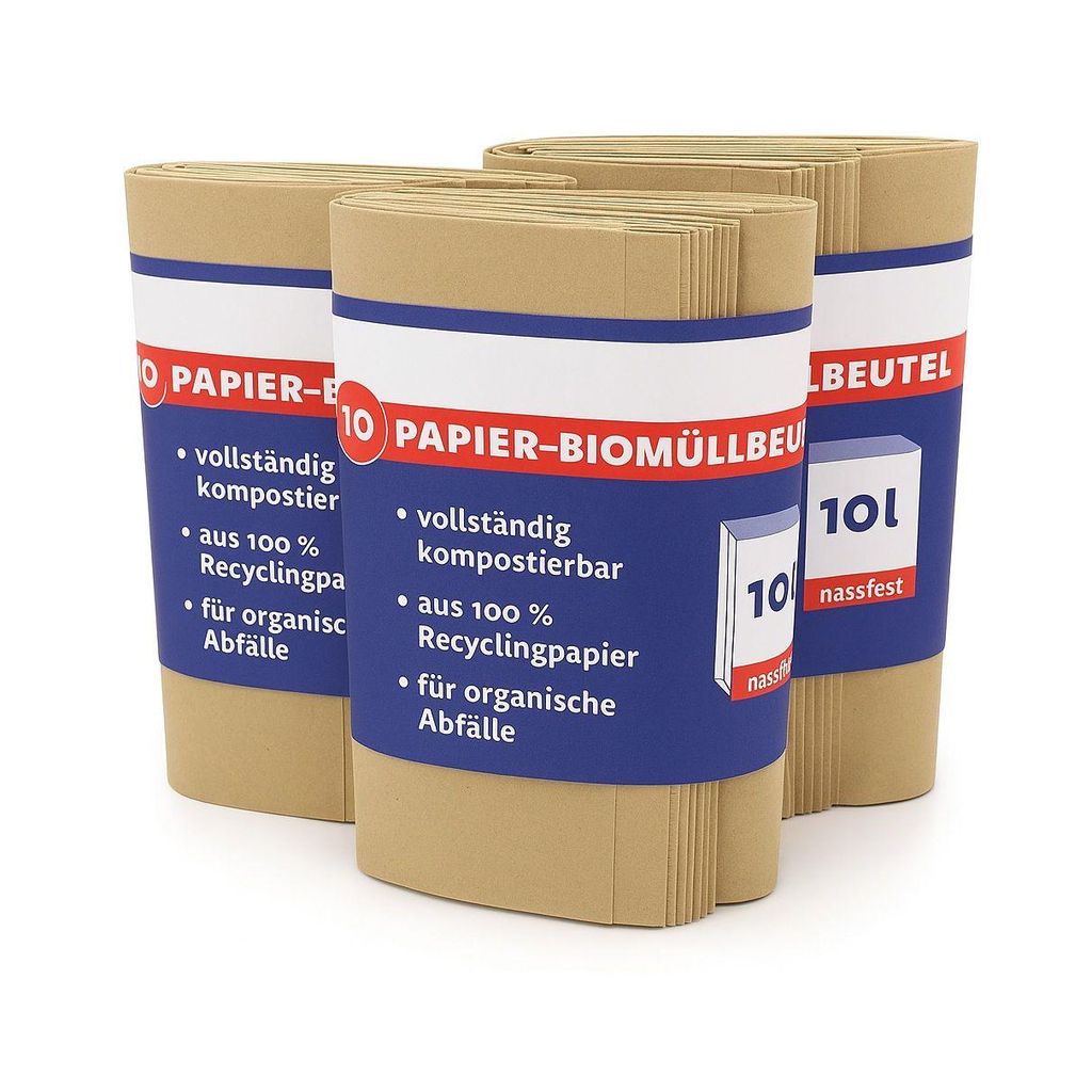 ARLI Set: 30x Papier Müllbeutel 10L braun 20x16x34cm 70 g/m² Recyclingpapier, kompostierbar & nassfest