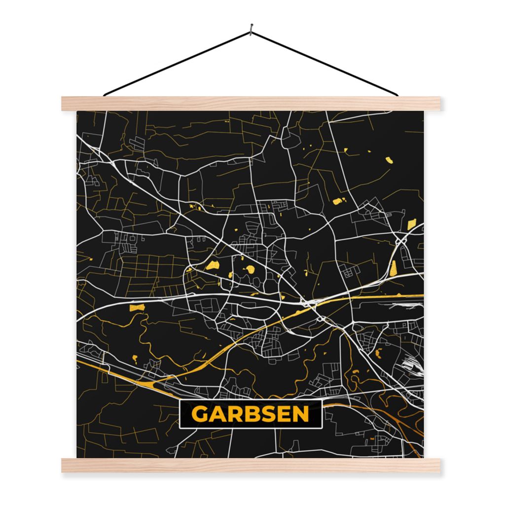 MuchoWow Textilposter Stadtplan - Karte - Garbsen - Gold - Deutschland - Karte 40x40 cm mit holzfarbenen Rahmen - Posterleiste