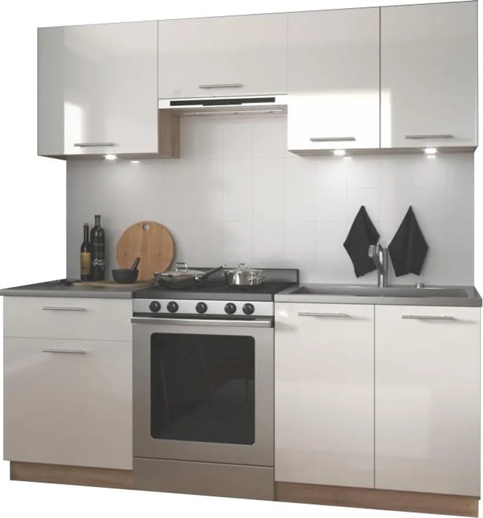 Cuisine complète Marija 200 cm Blanc et Chêne Clair - Modèle Linéaire