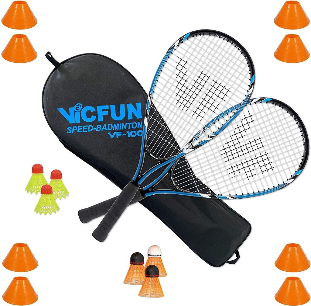 Vicfun Speed Badminton Set 100 Field Premium | Badmintonschläger Badmintonbälle Speedbadminton