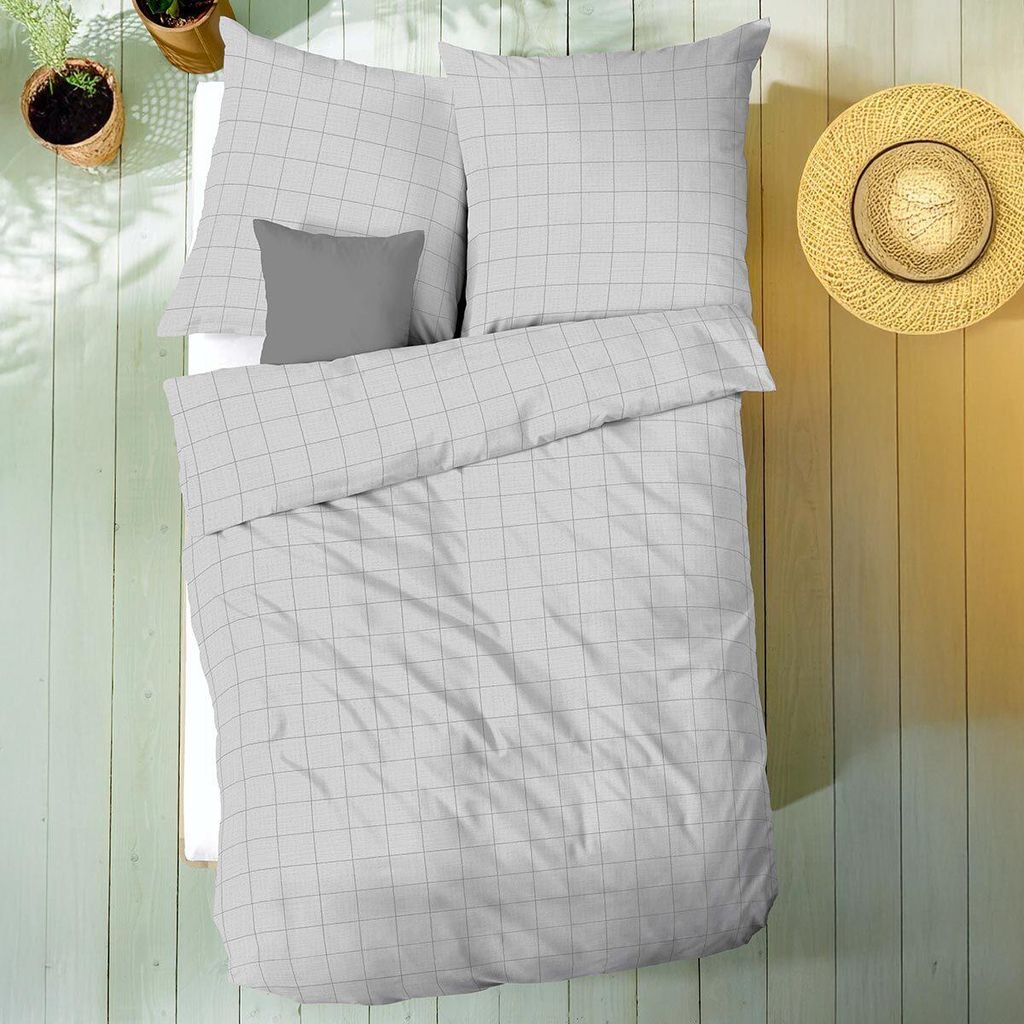 Kaeppel Musselin Bettwäsche Grid 155x220 cm + 80x80 cm grau