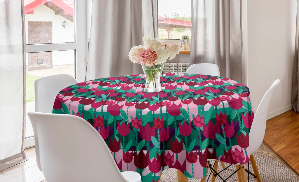 Tovaglia Fiori Tulipani ABAKUHAUS 150cm - Verde e Rosso Moderno