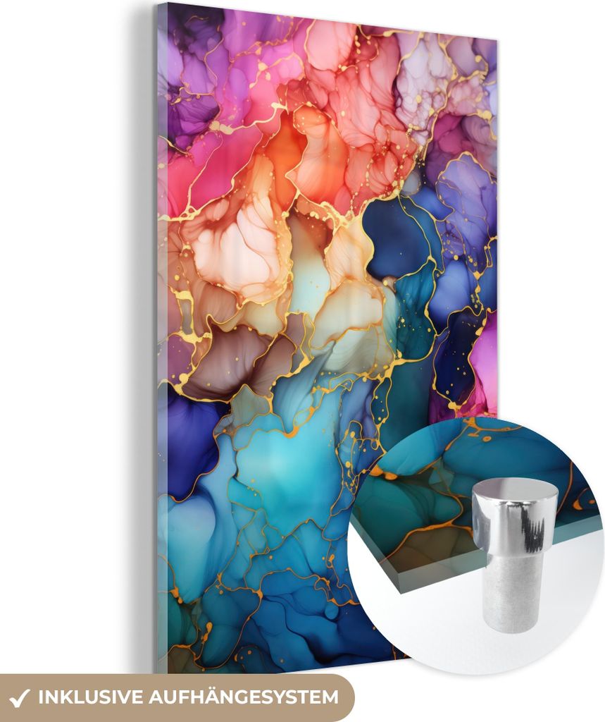 MuchoWow Glasbilder - Bilder auf Wandbild - Foto auf Glas Marmor - Bunt - Abstrakt 20x30 cm Wanddekoration aus Glas - Acrylglasbild - Acrylbilder -...