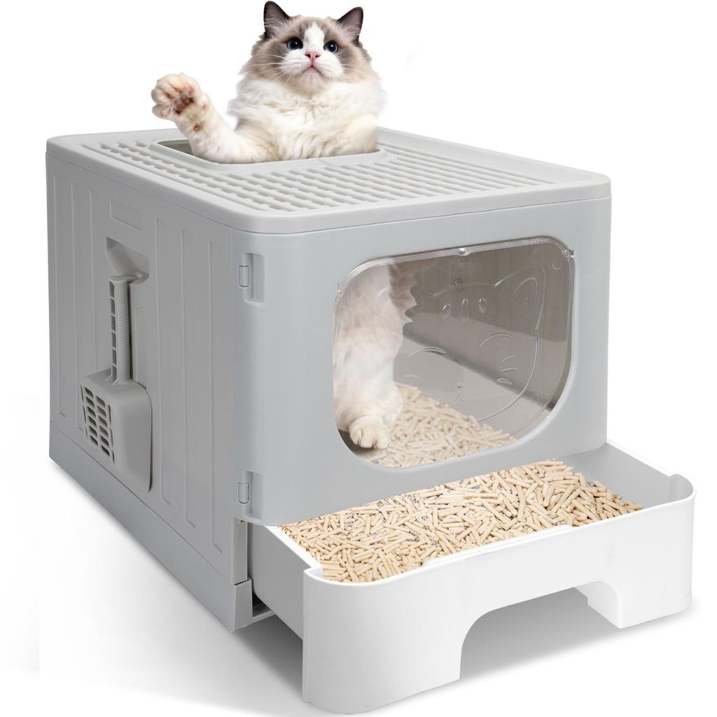 Nobleza Katzentoilette mit Deckel, Katzenklo Katzen, Katzenklo Groß mit Schublade und Schaufel, 48.5 x 38.5 x 38.2 cm