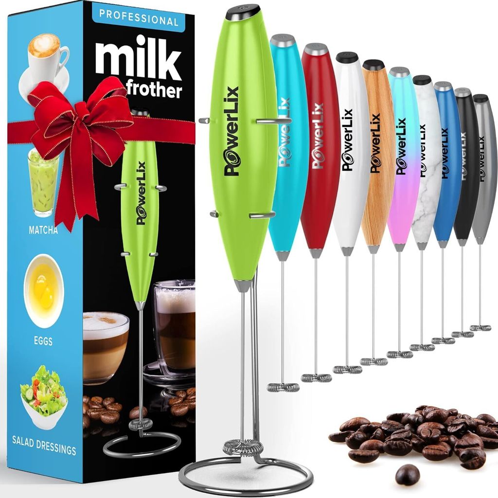 Powerlix Elektrischer Hand-Milchaufschäumer - Milchaufschäumer-Mixer mit Stahlständer