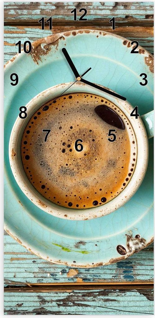 Wanduhr aus Glas mit Motiv Tasse und Lavendel- 30 x 60 cm - inkl. Aufhängesystem