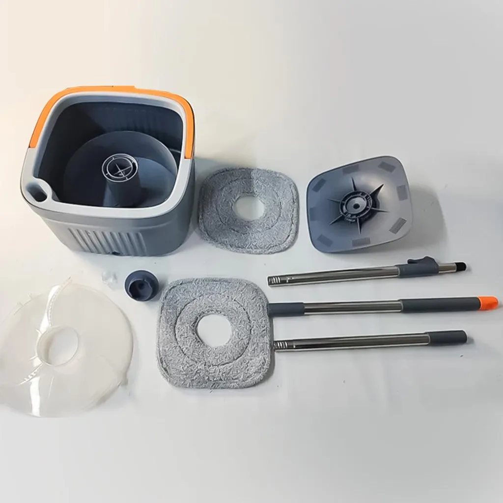 Kit Balai à Franges avec Seau à Double Compartiment et 2 Patins Microfibre - 12