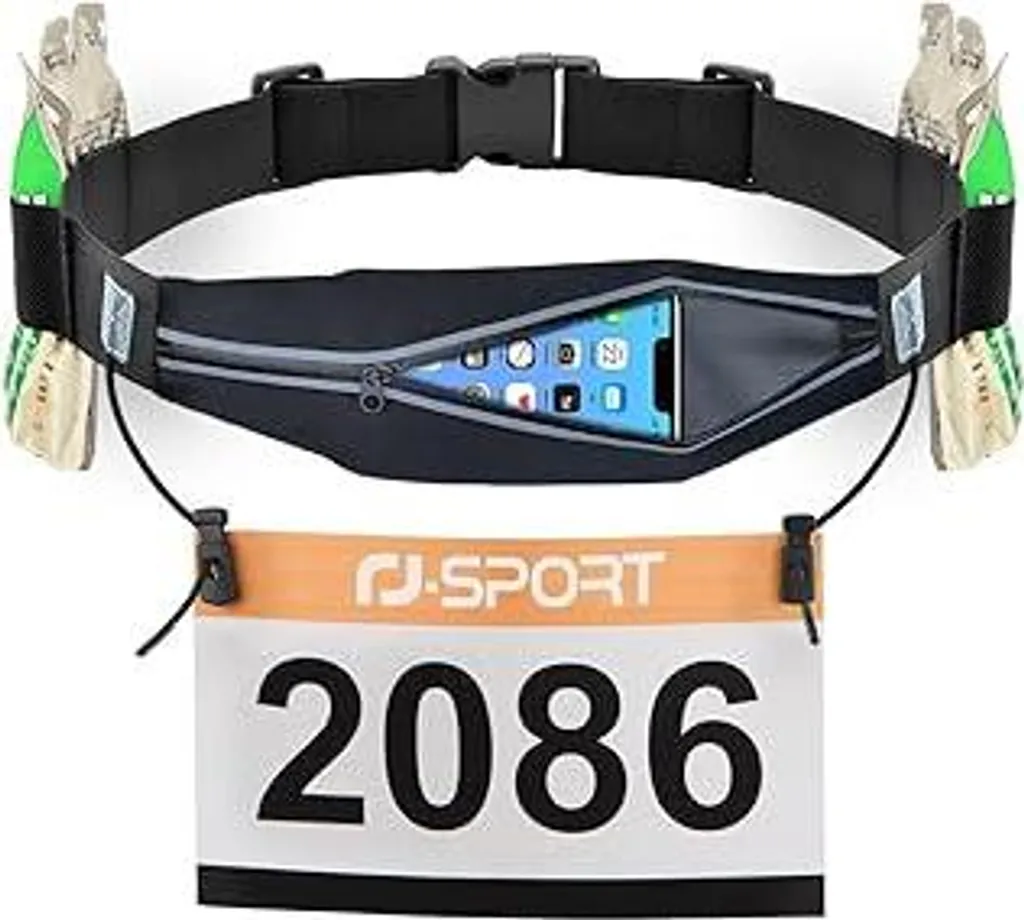 UTOBEST Cintura Da Corsa Con Elastico Regolabile – Marsupio Ultraleggero Con 4 Tasche, Impermeabile, Strisce Riflettenti, Adatto A Vita 60-120 Cm, Nero - 2