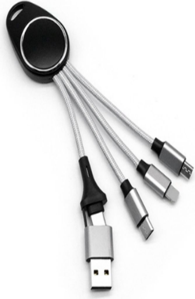INF LED 5-in-1 Schlüsselanhänger mit Datenkabel Silber