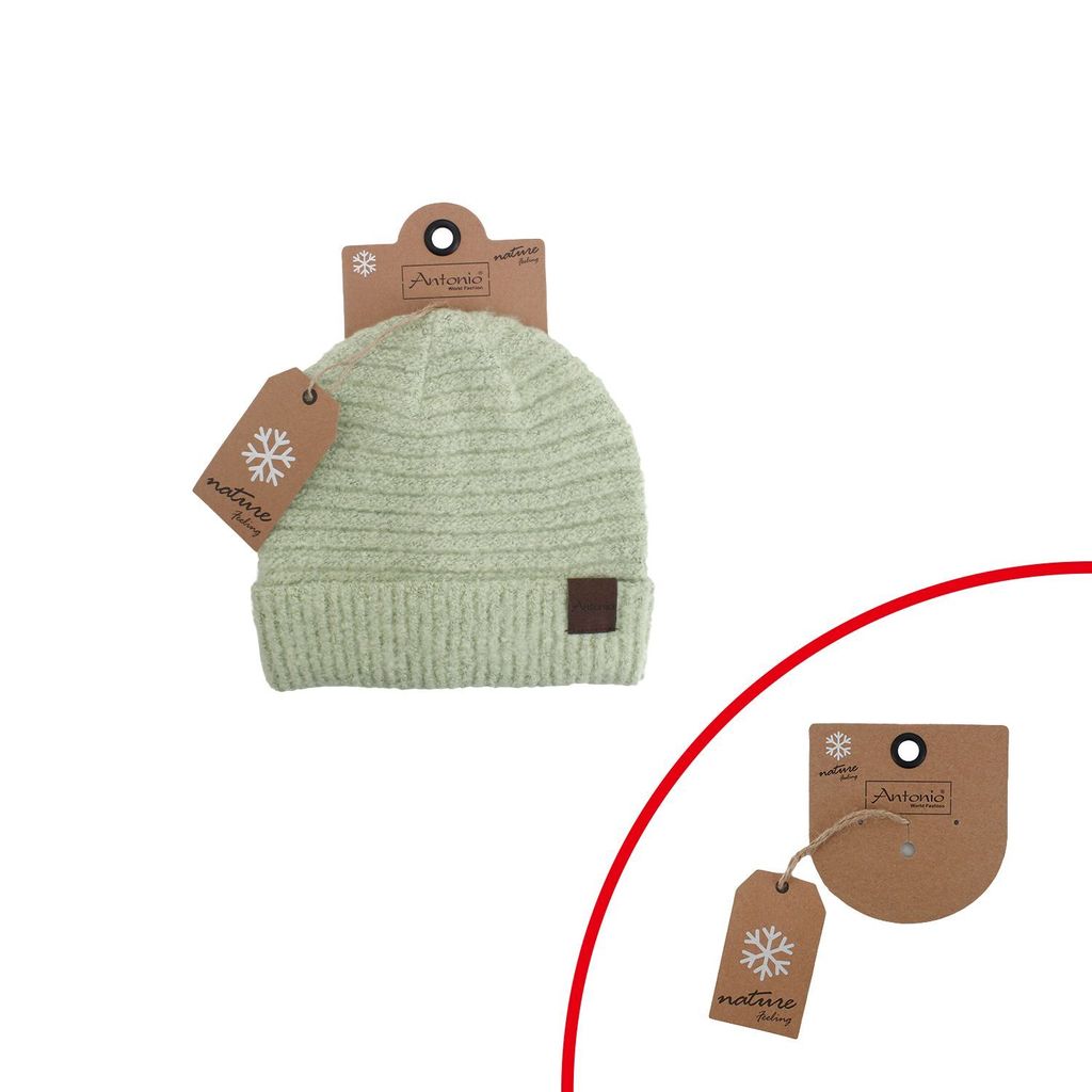Antonio Damen Strick Mütze Bouclé Beanie Green