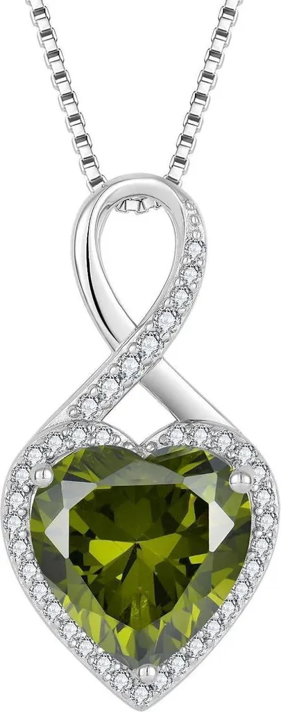 Pendentif Cœur Infini Argent 925 avec Péridot Vert - Collier Femme Élégant