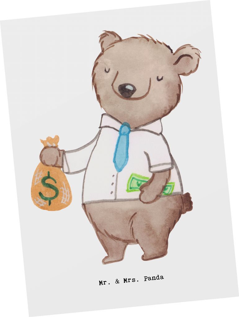 Mr. & Mrs. Panda Postkarte Kassenwart Herz - Weiß - Geschenk, Geldgeschenk, bildkarte, reich, Ansichtskarten, Geld Verdienen, Schatzmeister, Verei...