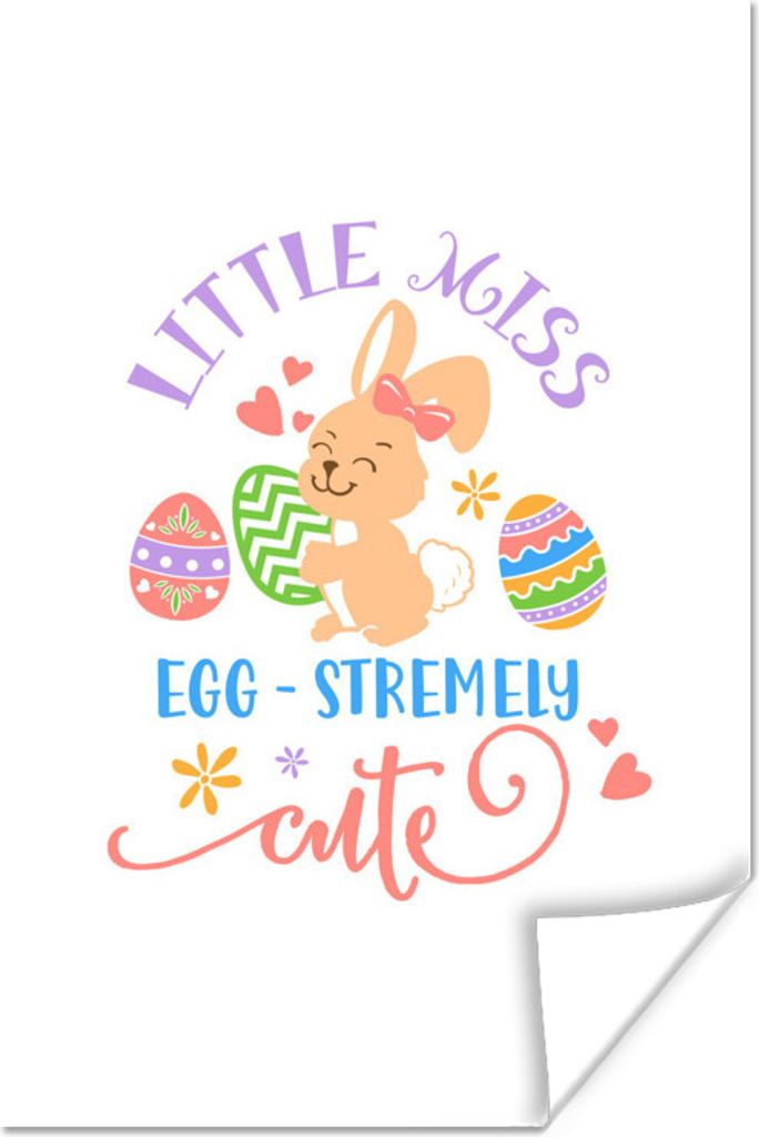 MuchoWow Poster Zitate - Ostern - Kleines Fräulein Ei - sehr süß - Osterei - Herzen 80x120 cm - Papierdruck