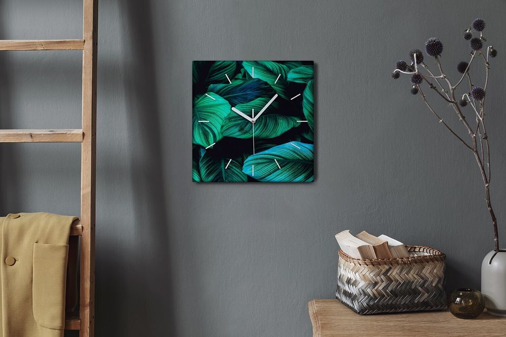 Coloray Hodiny Unikátní 30x30 cm Tiché hodiny Pro obývací pokoj a kuchyň Nástěnné hodiny Plátno Bílé ručičky hodin - Blumen -Black ru...
