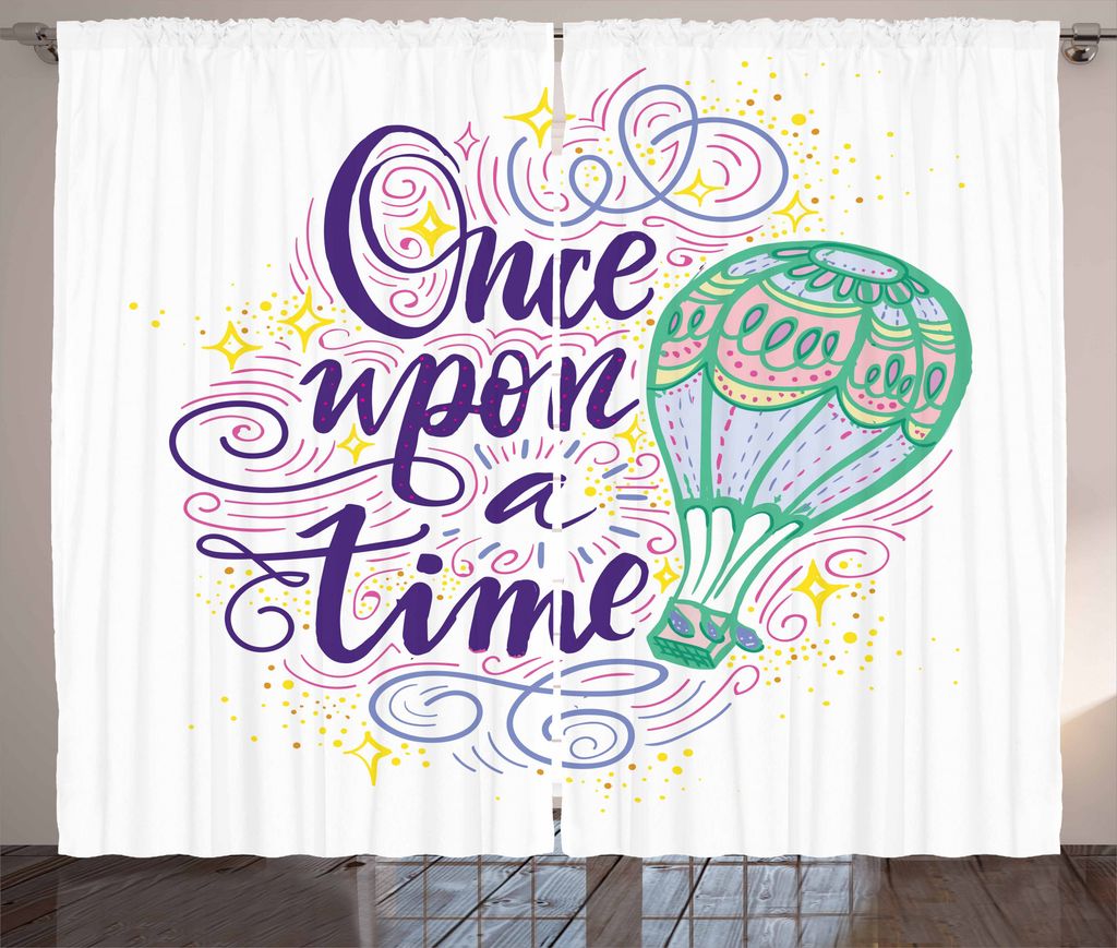 ABAKUHAUS Es war einmal Rustikaler Gardine, Heißluftballon, Schlafzimmer Kräuselband Vorhang mit Schlaufen und Haken, 280 x 175 cm, Mehrfarbig