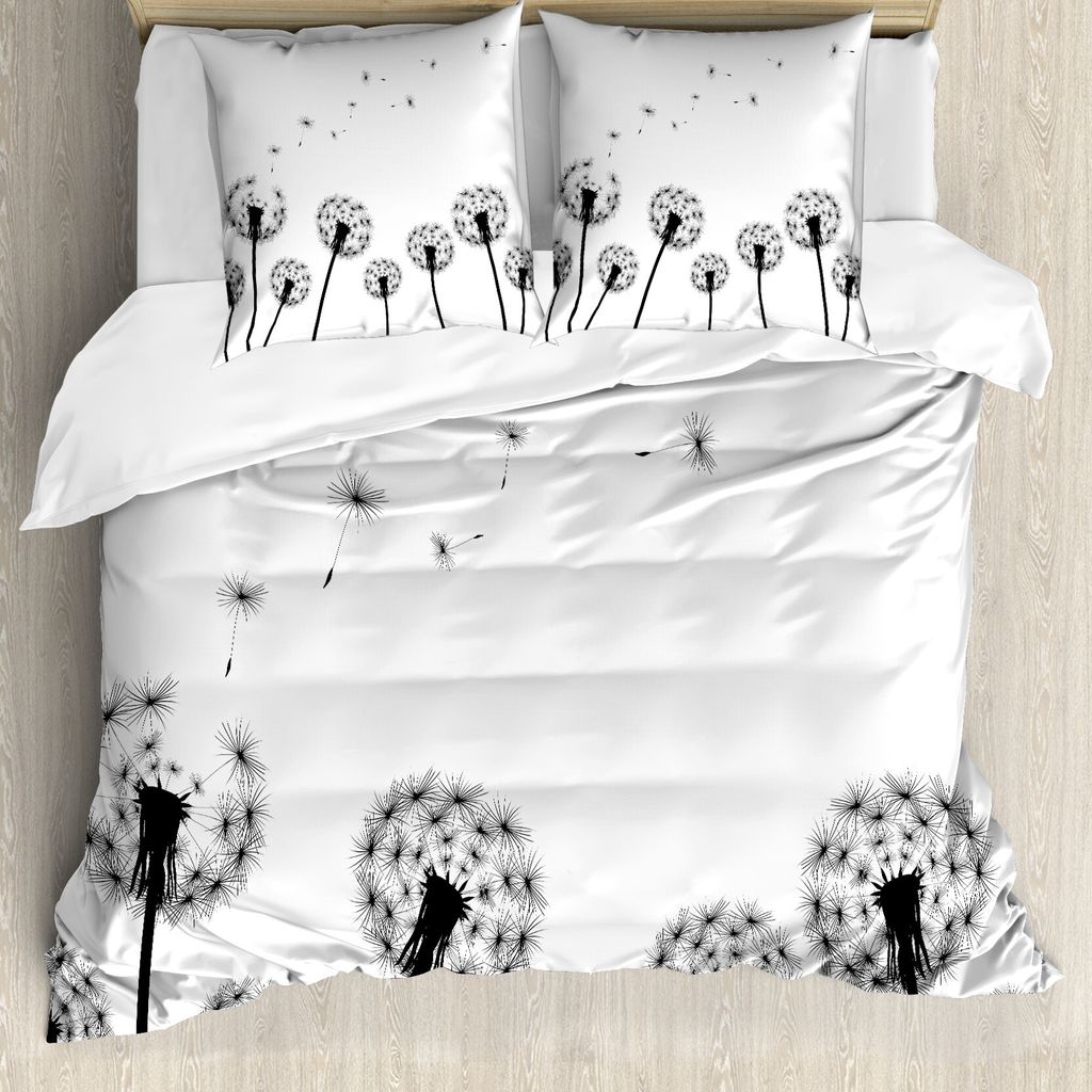 ABAKUHAUS Löwenzahn Bettbezug, Faded Blowball Pflanze, Milbensicher Allergiker geeignet mit Kissenbezügen, 200 cm x 200 cm - 80 x 80 cm, Schwarz-...
