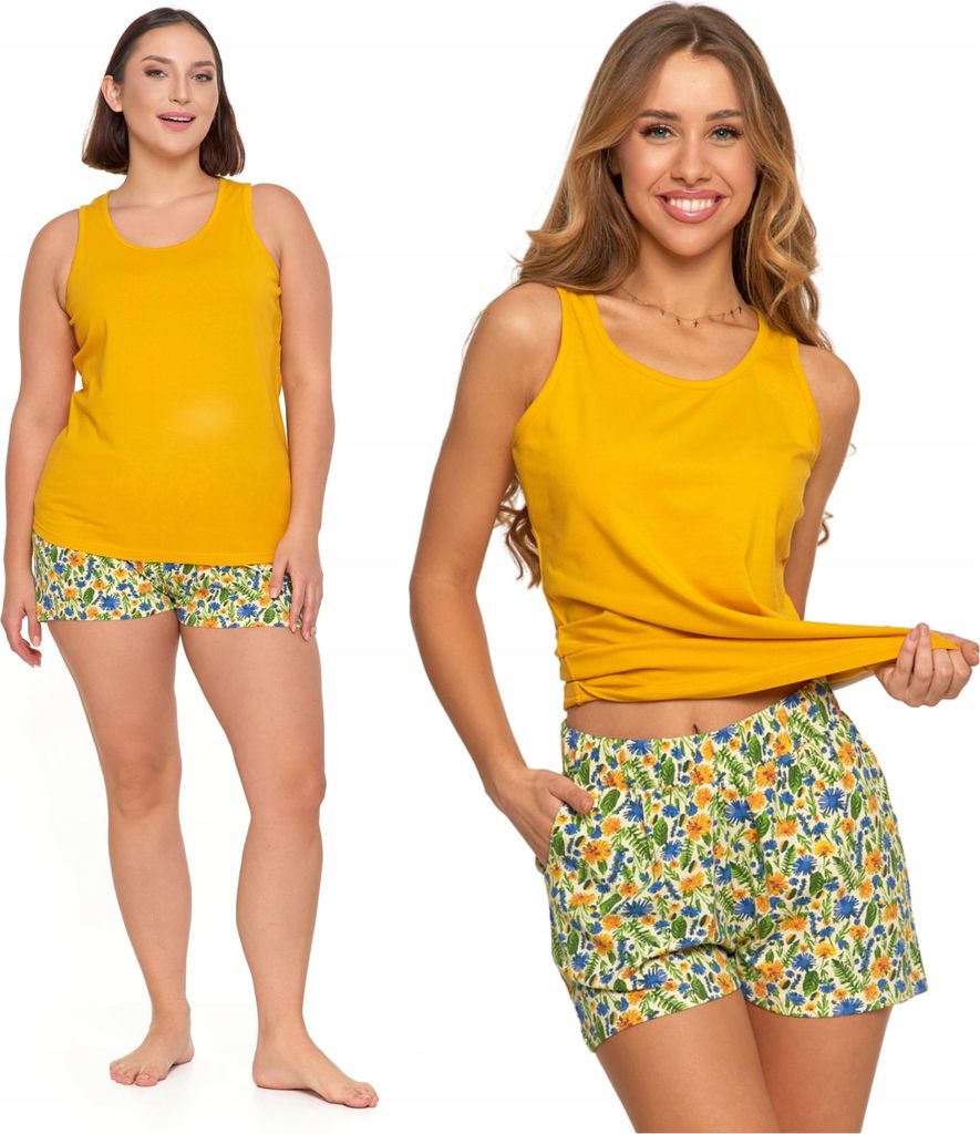 Damen Schlafanzug Zweiteilig Moraj Shirt Einfarbig Top Floral Shorts - S