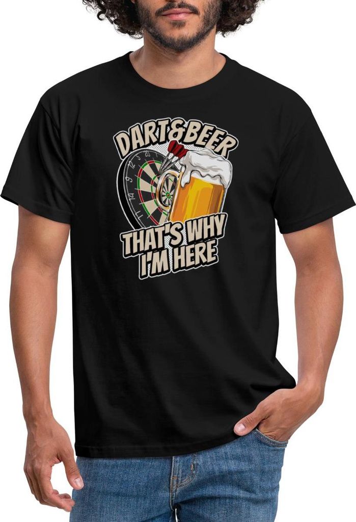 Spreadshirt Dart and Beer That's Why I'm Here Darts Fan Geschenk Männer T-Shirt, XXL, Schwarz