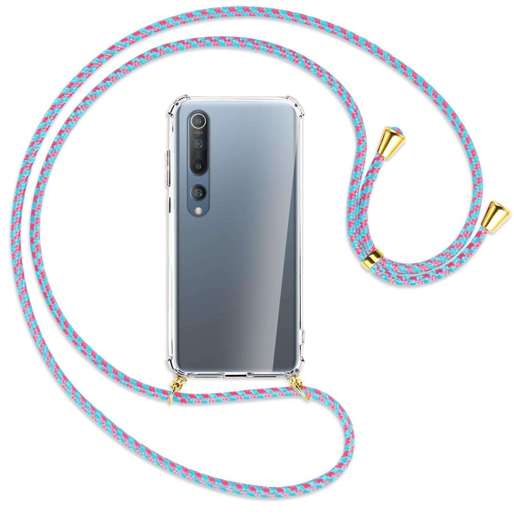 Handykette Backcover-Schutzhülle mit Band (Metall goldfarben) für Xiaomi Mi 10 (Pro) - pink/mint
