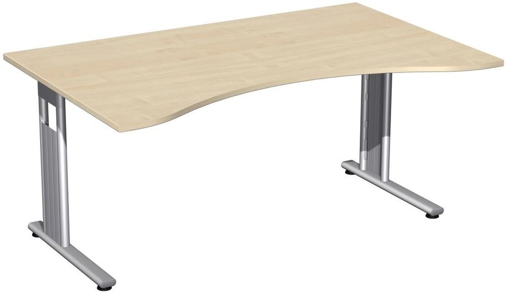 Gera Flex Schreibtisch Ergonomieform feste Höhe, 1600x1000x720, Ahorn/Silber