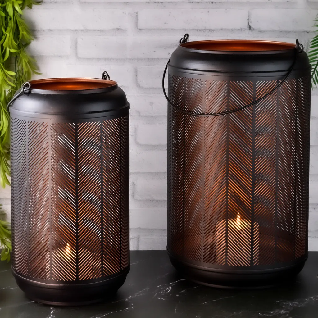 Relaxdays Set da 3 Lanterne Decorative, per Esterni e Interni, 3 Grandezze Design Moderno