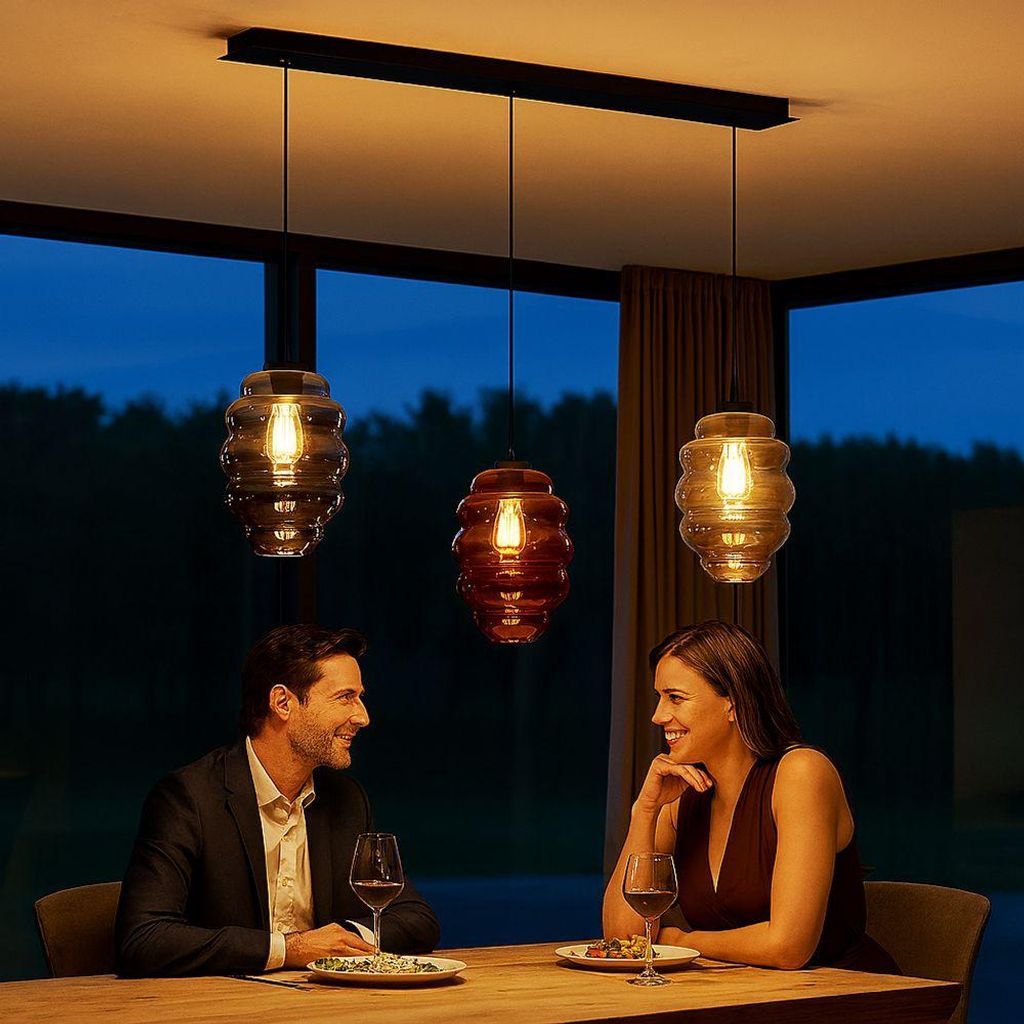 s.luce Echos Esstisch-Hängelampe 3-flammig 120cm Baldachin, Ø 25cm Braun 3-Flammig Oval, Länglich