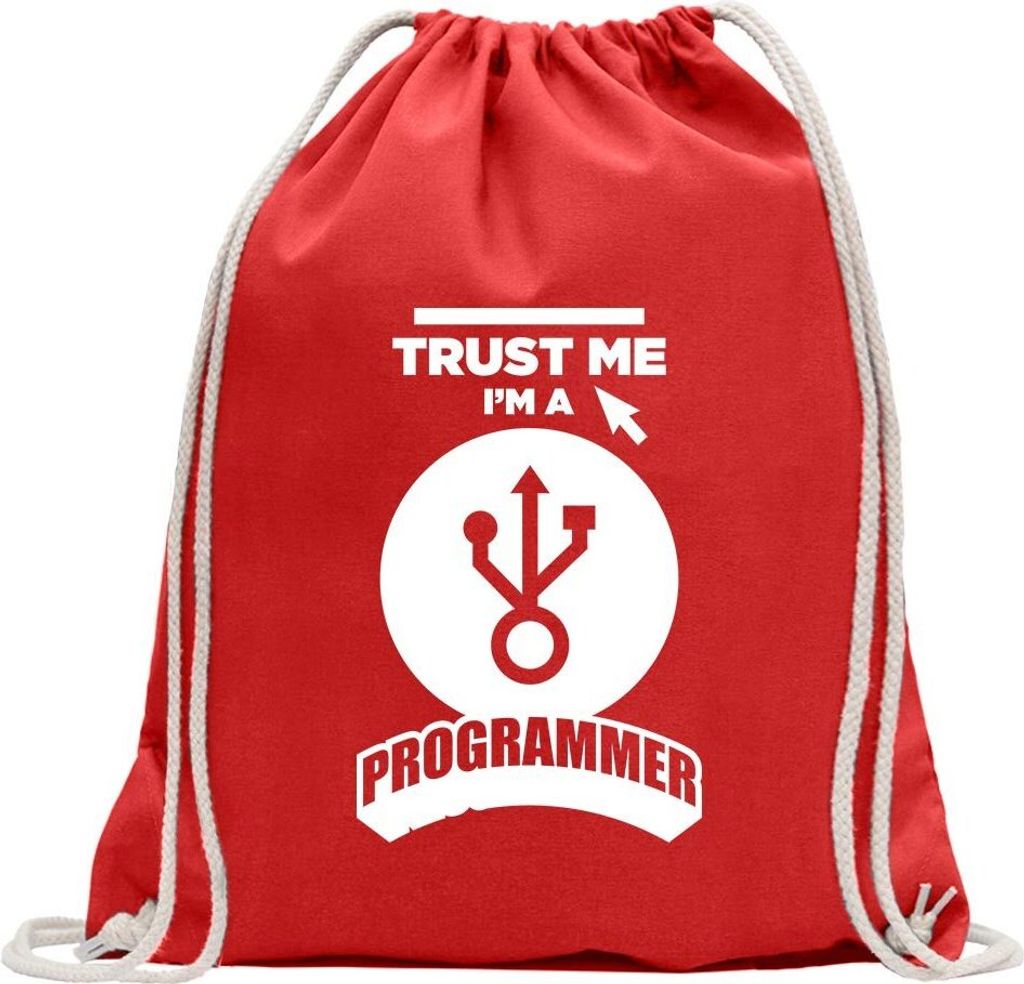 Kiwistar - Turnbeutel - rot - Trust me, im a Programmer - Fun Rucksack Sport Beutel Gymsack Baumwolle mit Ziehgurt