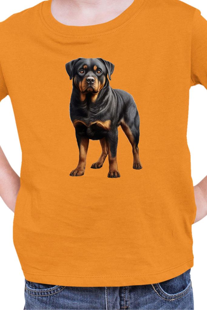 Kinder T-Shirt Dogs Breeds Rottweiler Dog Breed 005, 9-11 Jahr - 140 / Orange