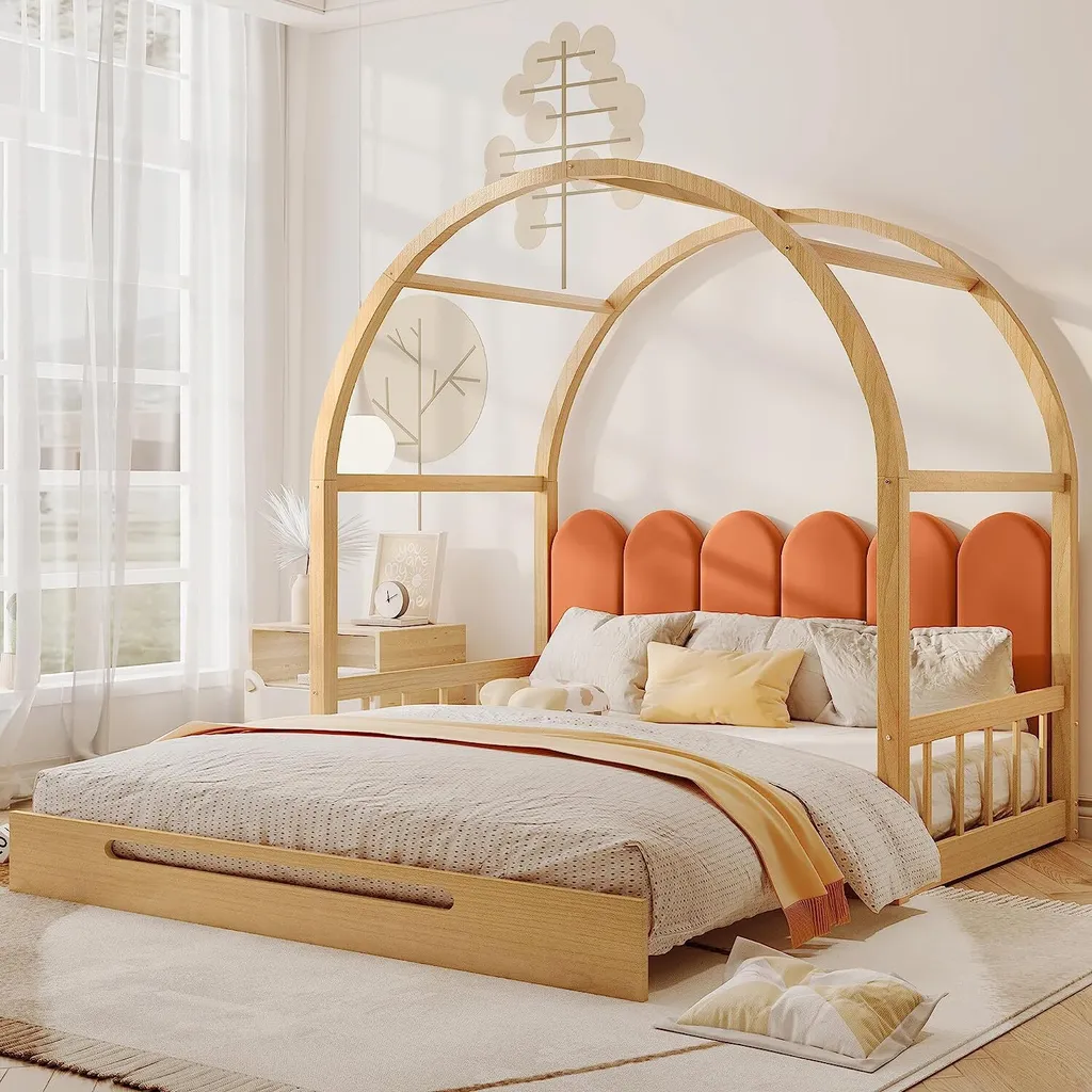 Lit Cabane Enfant Extensible 140x200 Lit Maison avec Barrière de Sécurité