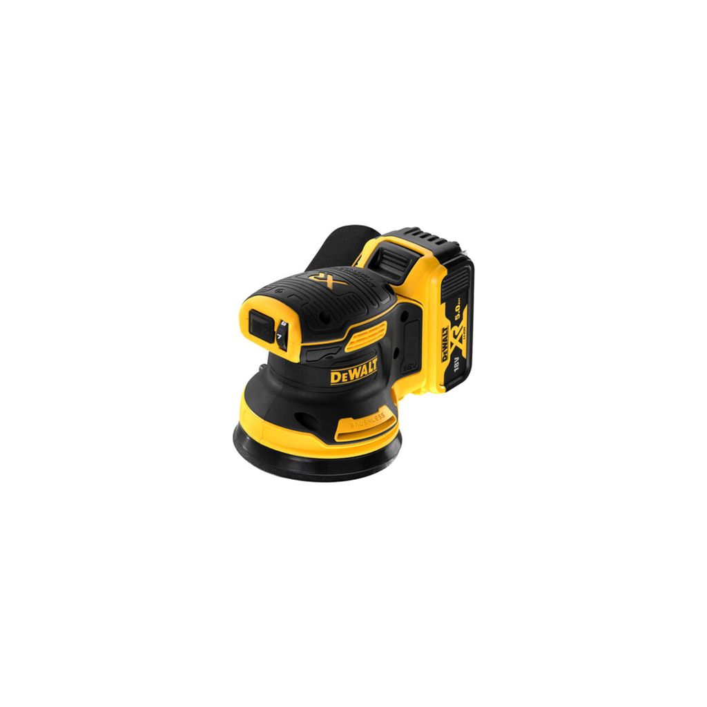 A cordless orbital sander with a battery pack attached, shown against a white background.