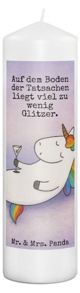 Mr. & Mrs. Panda Kerze Einhorn Cocktail Design 29 x 8 cm XL - Weiß - Geschenk, Erinnerungskerze, Rum, Spruch, Erinnerungslicht, Unicorn, Blockkerz...