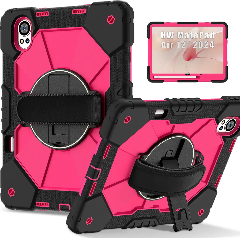 Custodia per Huawei MatePad Air (2024) 12.0 pollici, custodia per tablet con cinturino girevole a 360° e supporto nero Rosa