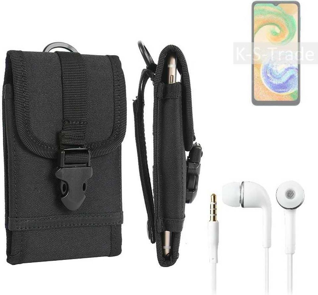 K-S-Trade Holster Schutz Hülle kompatibel mit Samsung Galaxy A04s Gürteltasche Handy Hülle Tasche outdoor Seitentasche schwarz 1x + Kopfhörer