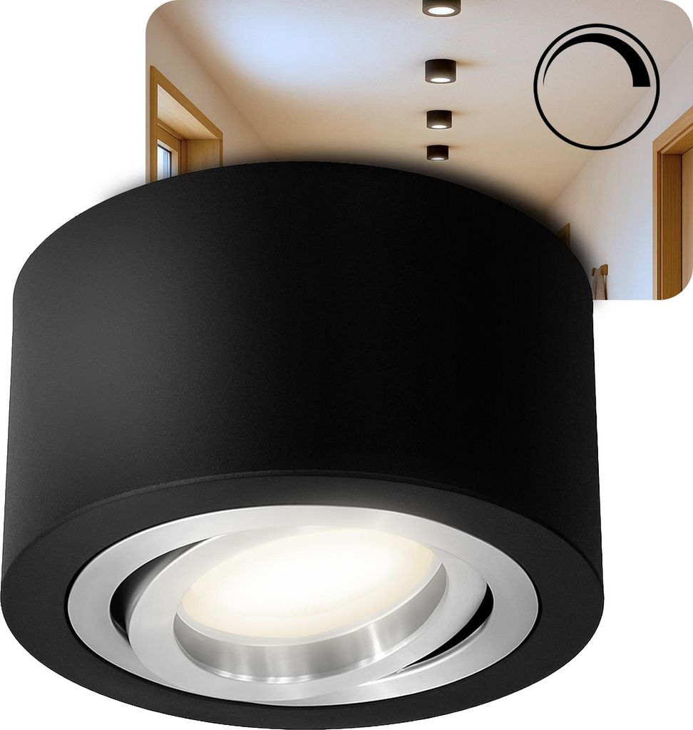 SSC-LUXon LANTI Deckenspot schwarz silber rund schwenkbar – Leuchte mit fourSTEP LED dimmbar 4W neutralweiß – Strahler für Küche & Flur
