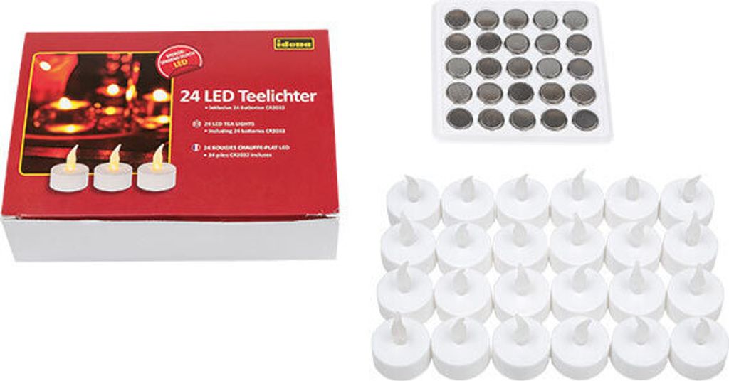 Idena 50023 - LED Teelichter, 24 Stück, elektrische Kerzen mit flackerndem Licht, inklusive Batterien, Deko für Hochzeit, Party, Weihnachten, im ...