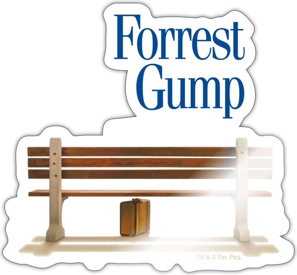 Spreadshirt Forrest Gump Logo Mit Bank Und Koffer Sticker Aufkleber, 10 x 10 cm, Weiß glänzend